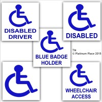 Disabled Sticker Set - 5 of Our Popular Stickers-Blue Badge Holder,Driver,Wheelchair Access,Logo  - Disability Signs